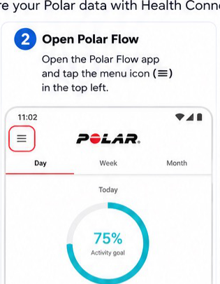Polar Flow to Health Connect visual step 2